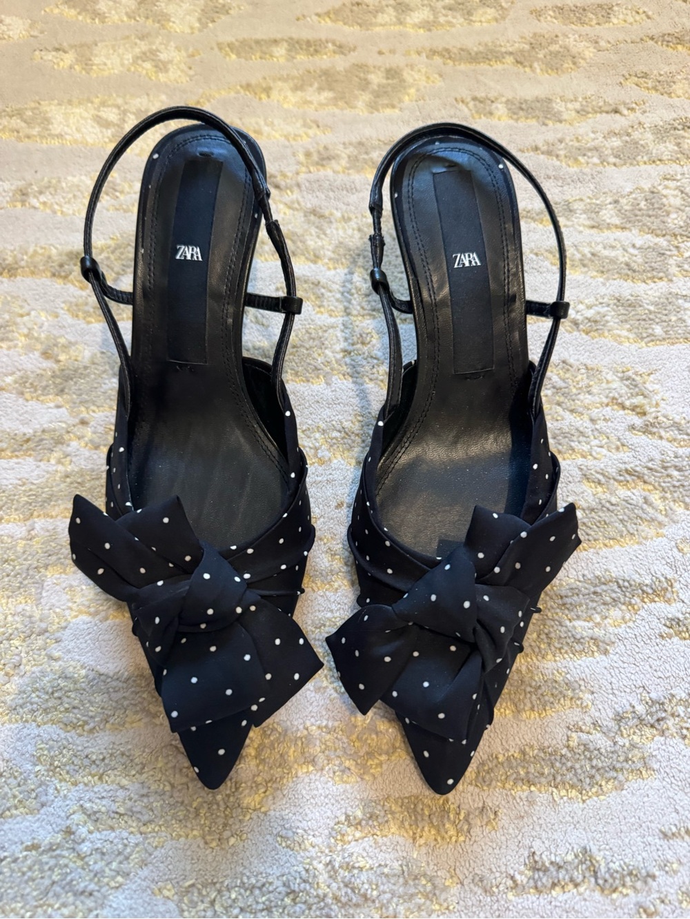 Zara Black Polka Dot Bow Slingback Heels